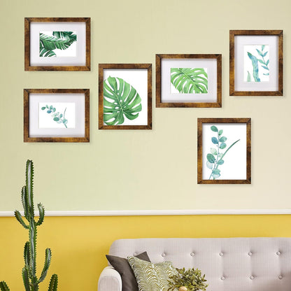SESEAT 8x10 Picture Frame Brown Set of 6, Display Pictures 5x7 With mat or 8x10 Without Mat