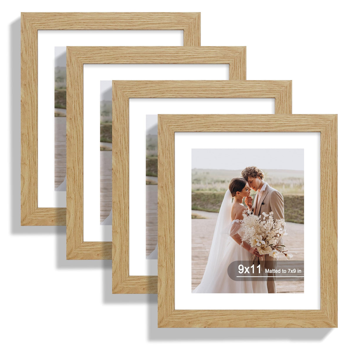 Hongkee 8x10 Picture Frame Set of 4, Real Glass and Wood Frame, 5x7 Mat