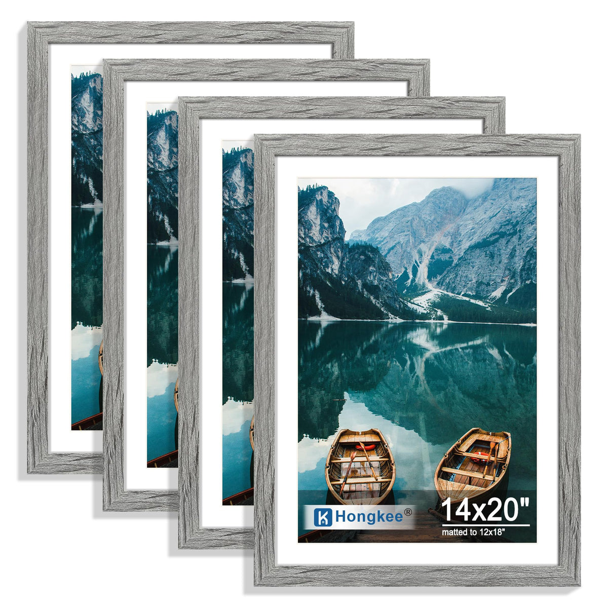 Hongkee 8x10 Picture Frame Set of 4, Real Glass and Wood Frame, 5x7 Mat