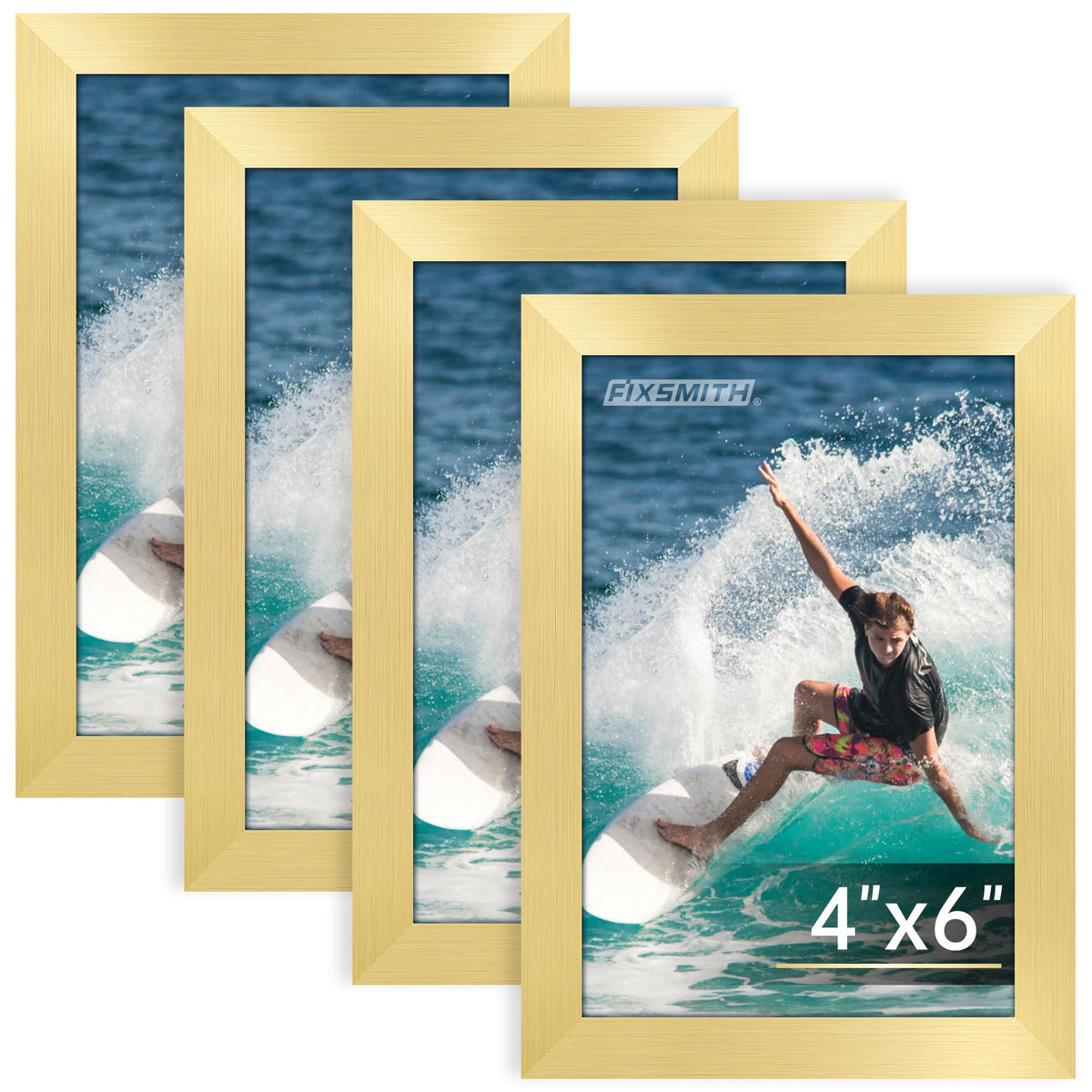 FIXSMITH 5x7 Picture Frame Bulk-4 Pack, Gold Picture Frames Collage Wall Decor, Wall & Tabletop Picture Frames, Photo Frame with HD Plexiglass, Display Pictures 4x6 with Mat or 5x7 Without Mat
