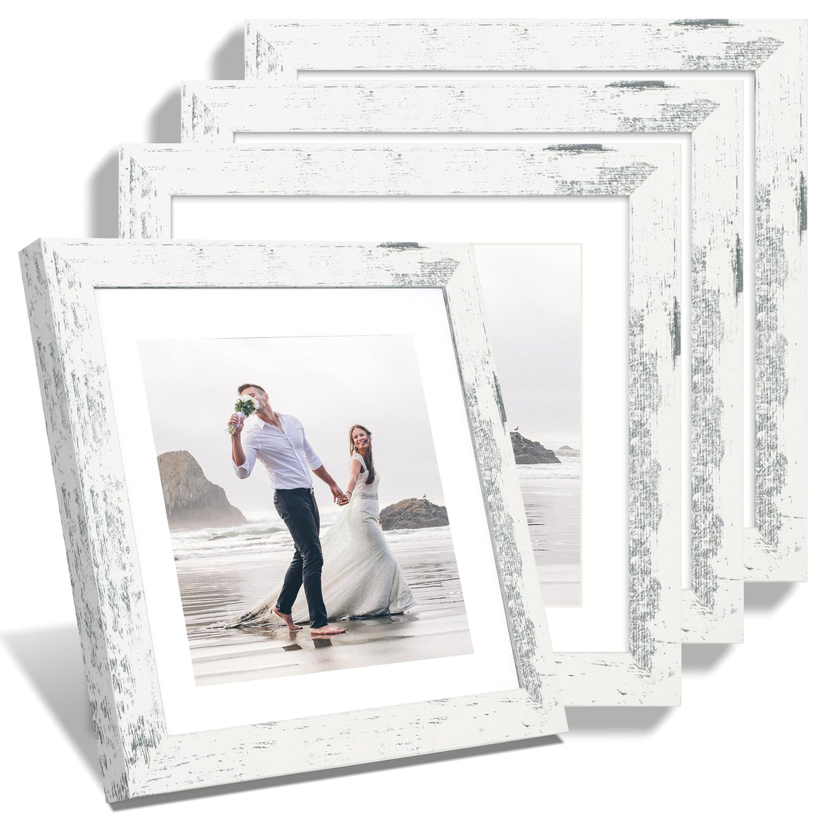 iRahmen 8x10 Picture Frame Set of 4, High Definition Real Glass Rustic Brown Frame, 8 x 10 Wood Photo Frames for Desktop Display and Wall Mounting