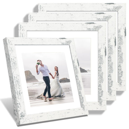 iRahmen 8x10 Picture Frame Set of 4, High Definition Real Glass Rustic Brown Frame, 8 x 10 Wood Photo Frames for Desktop Display and Wall Mounting
