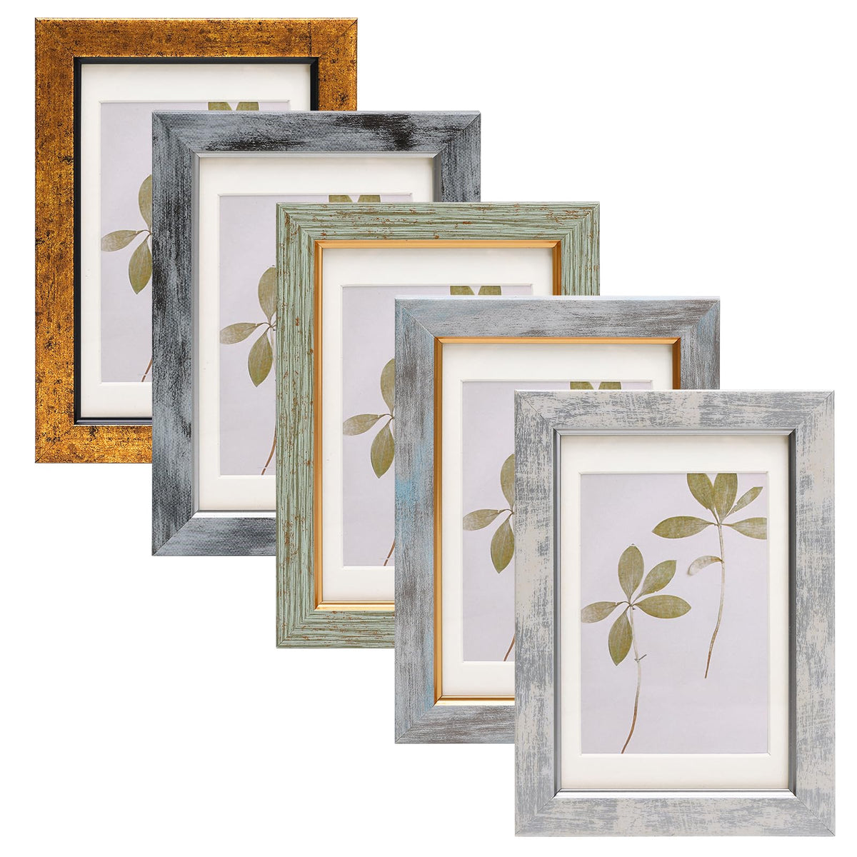 Fixwal 5x7 Picture Frame Set of 5 with Tempered Glass, Multicolor