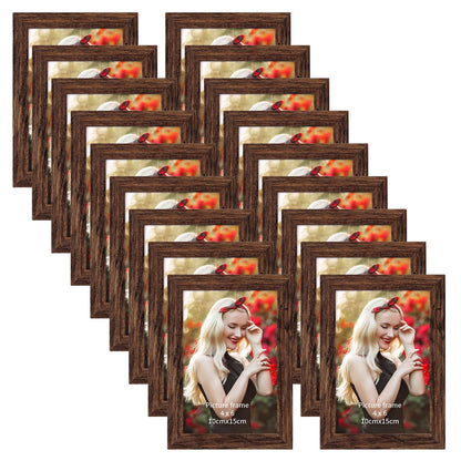 PETAFLOP Wooden Bulk 4x6 Picture Frame Set of 18, Rustic Brown Photo Frames Fits 4 by 6 for Wall or Tabletop Display