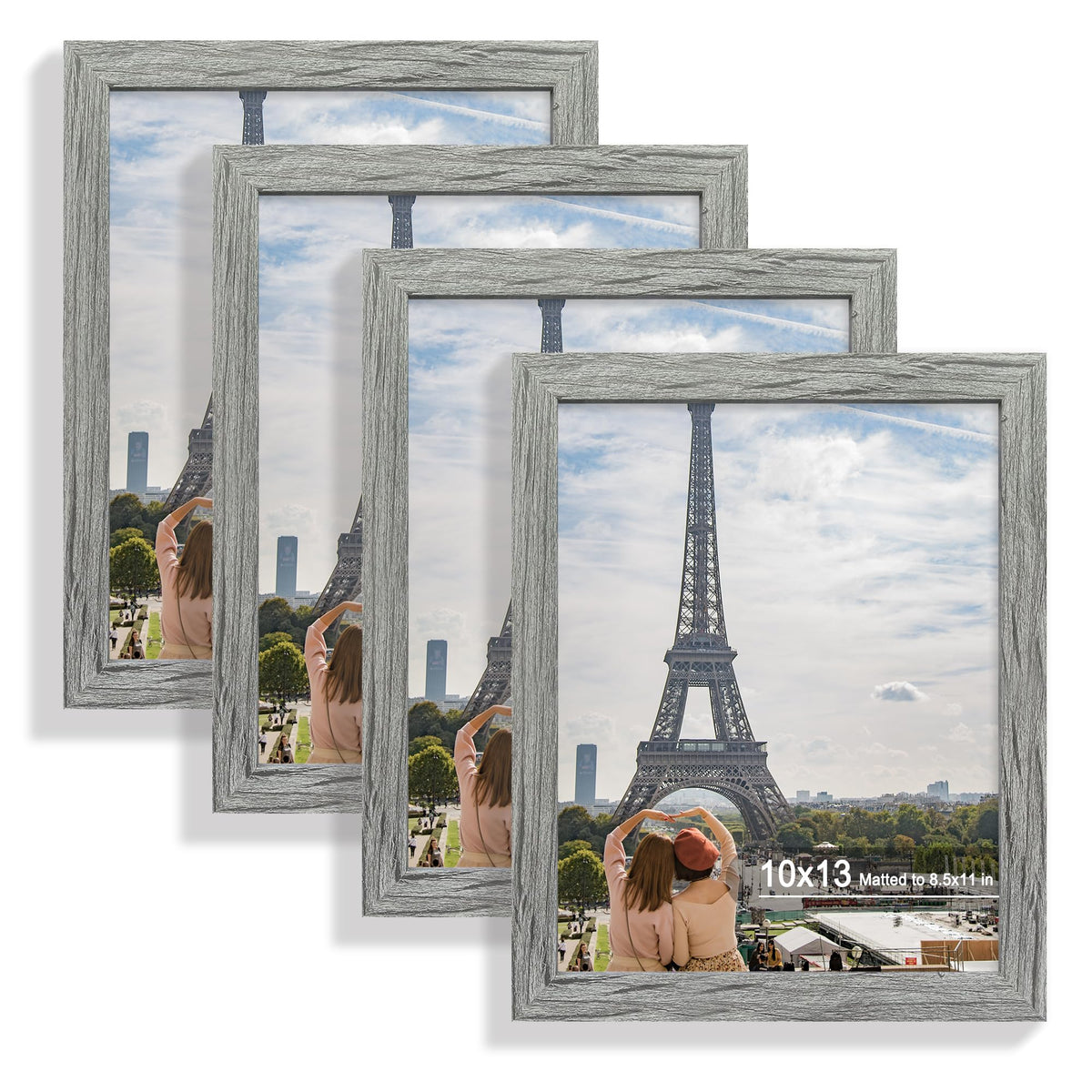 Hongkee 8x10 Picture Frame Set of 4, Real Glass and Wood Frame, 5x7 Mat