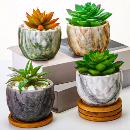 Ziliny Marbling Ceramic Flower Pot 3.35 Inch Succulent Small Plant Cactus Herbs Planter Ceramic Pot with Drainage Hole Matte Round Container(6 Pcs,Elegance Style)