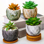 Ziliny Marbling Ceramic Flower Pot 3.35 Inch Succulent Small Plant Cactus Herbs Planter Ceramic Pot with Drainage Hole Matte Round Container(6 Pcs,Elegance Style)