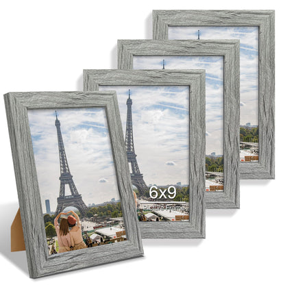 Hongkee 8x10 Picture Frame Set of 4, Real Glass and Wood Frame, 5x7 Mat