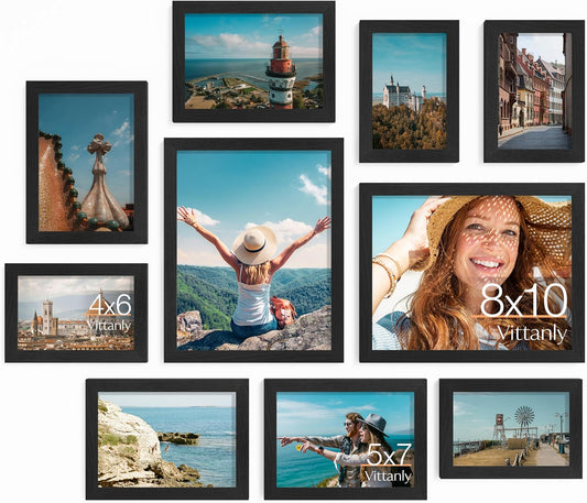 Vittanly 10 Pack Picture Frames Collage Wall Decor, Black