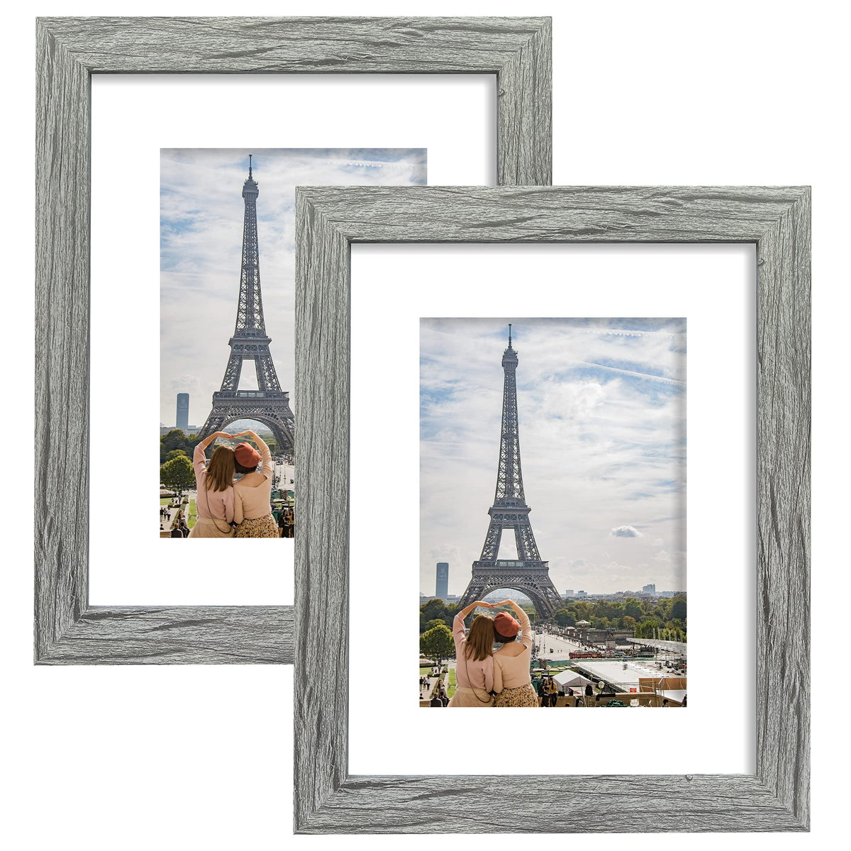 Hongkee 5x7 Picture Frame Set of 2, Real Glass and Wood Frame for Mat 4x6