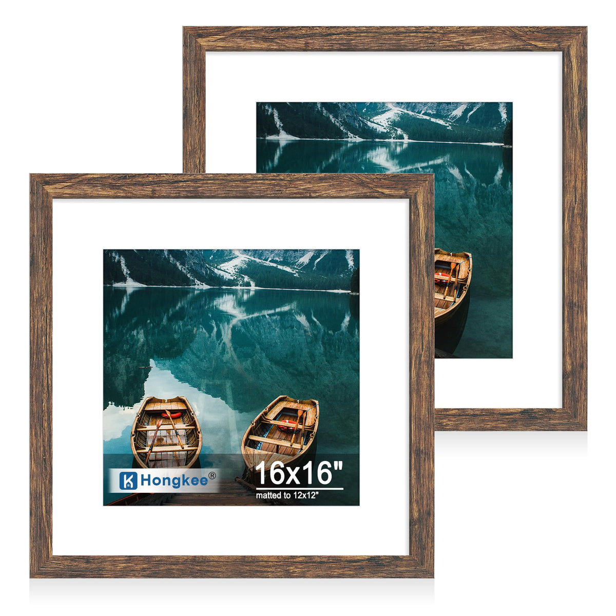 Hongkee 5x7 Picture Frame Set of 2, Real Glass and Wood Frame for Mat 4x6