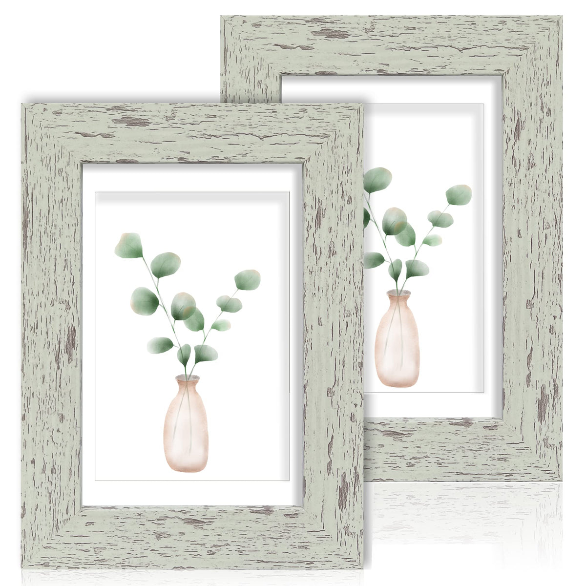 Hongkee 5x7 Picture Frame Set of 2, Real Glass and Wood Frame for Mat 4x6