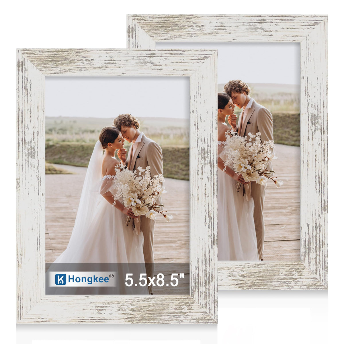 Hongkee 5x7 Picture Frame Set of 2, Real Glass and Wood Frame for Mat 4x6