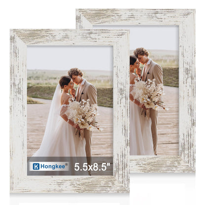 Hongkee 5x7 Picture Frame Set of 2, Real Glass and Wood Frame for Mat 4x6