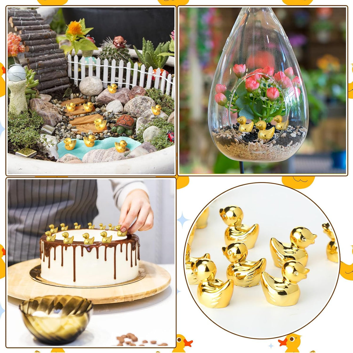Yaocom 100 Pcs Mini Gold Duck Figurines Fall Thanksgiving Halloween Decor
