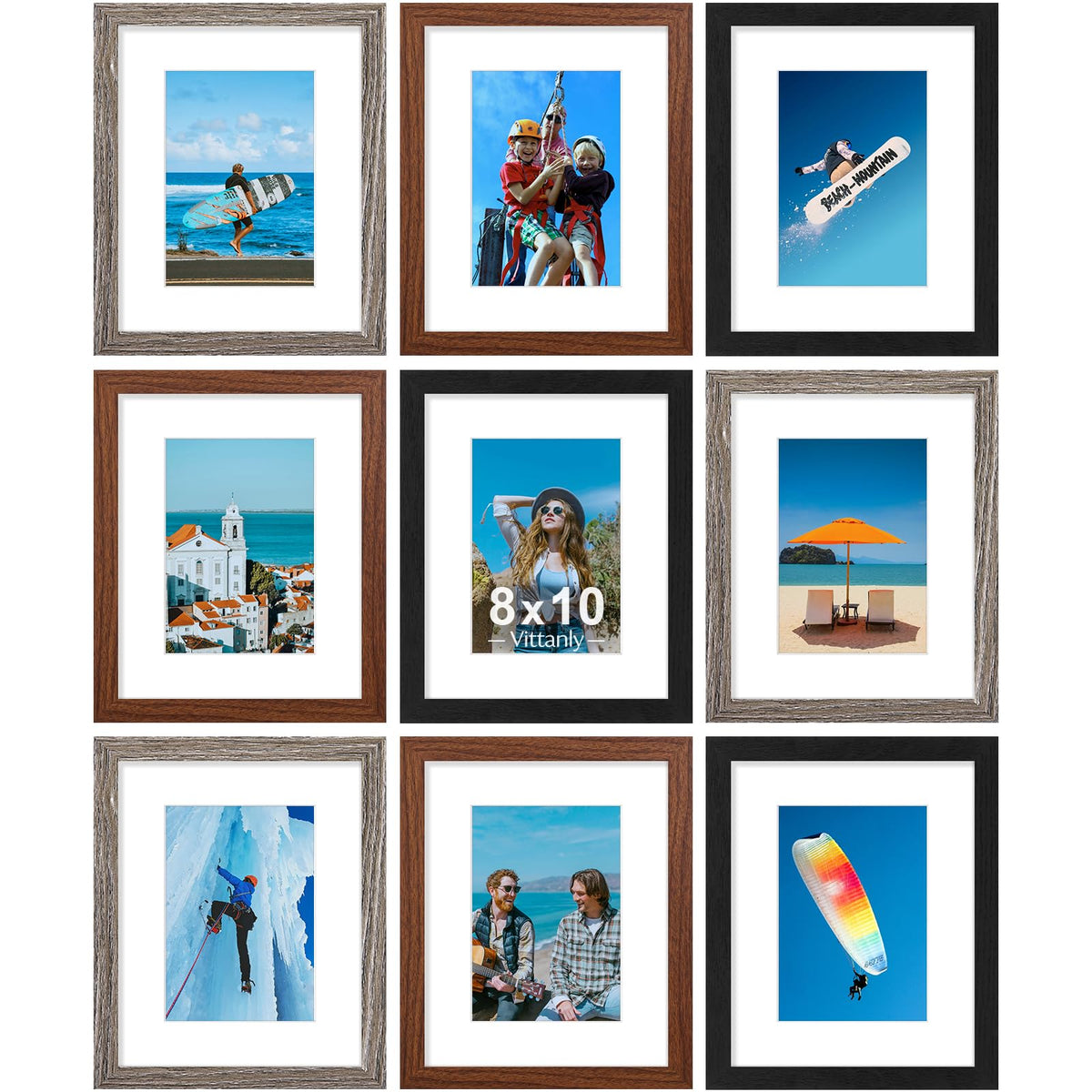 Vittanly 8x10 Picture Frames Set of 9 for Wall or Tabletop Display, Gold