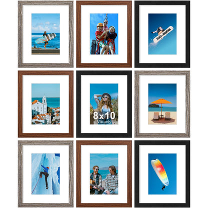 Vittanly 8x10 Picture Frames Set of 9 for Wall or Tabletop Display, Gold