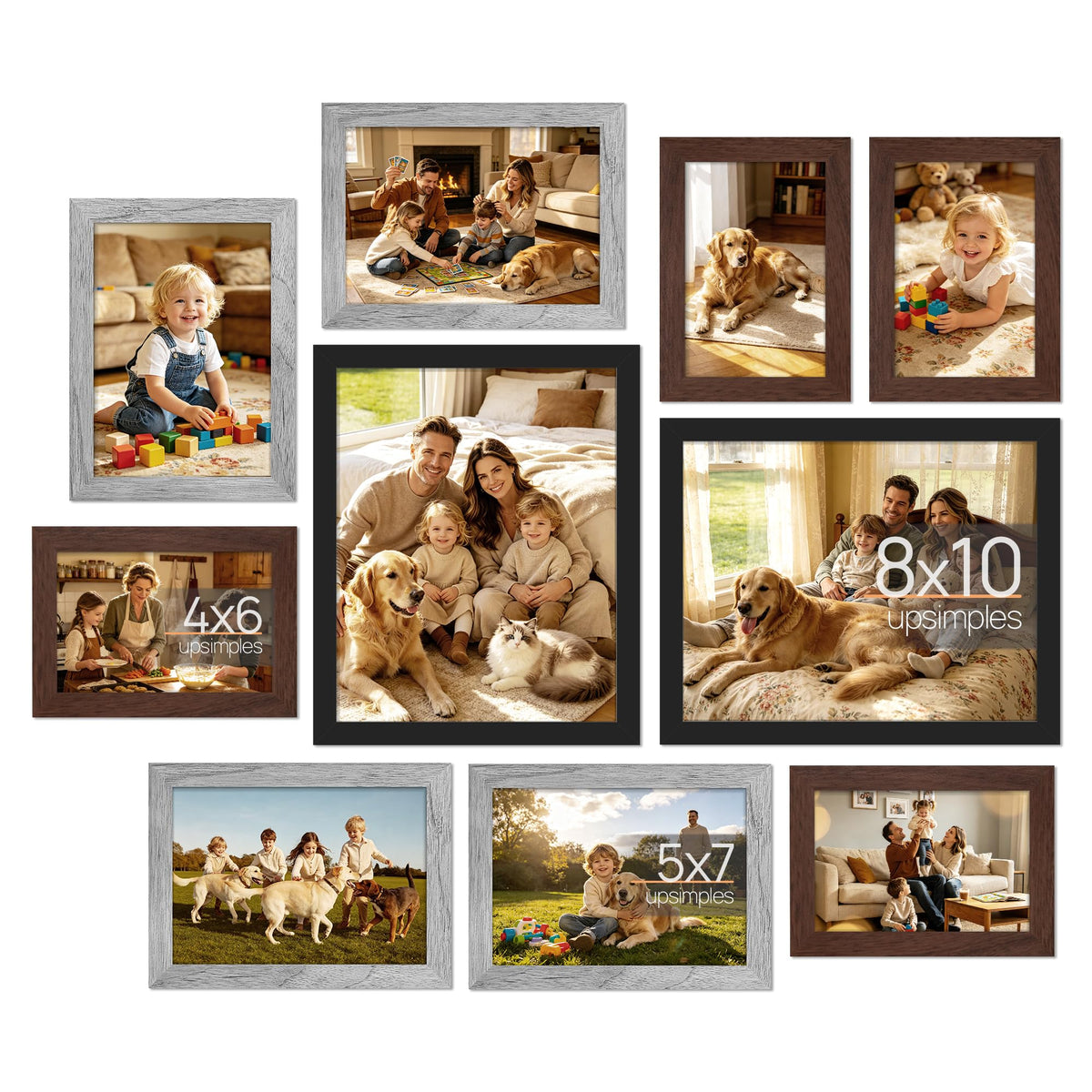 upsimples Picture Frames Set of 10, Including 8x10, 5x7, 4x6 Black Frame