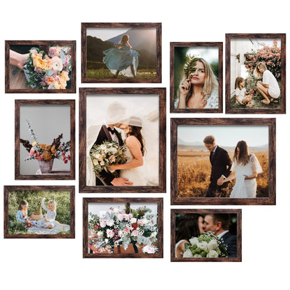 LUCKYLIFE Picture Frames Collage Wall Decor 10-Pack, Gallery Wall Frame Set with 8x10 5x7 4x6 Frames in 3 Different Finishes