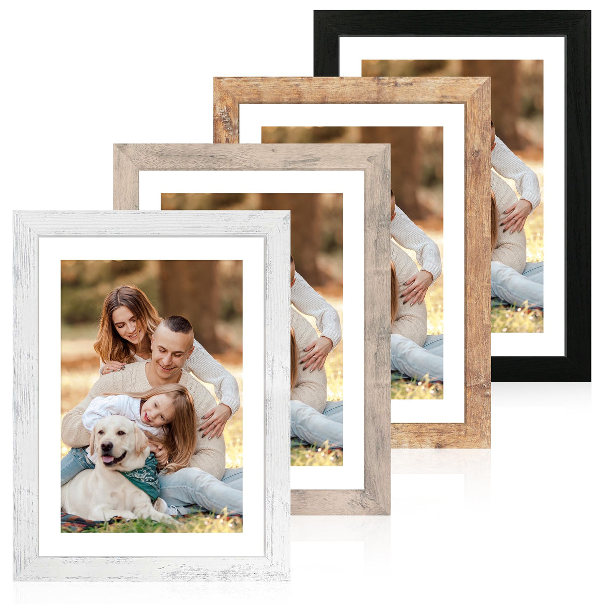 iRahmen 8x10 Picture Frame Set of 4, High Definition Real Glass Rustic Brown Frame, 8 x 10 Wood Photo Frames for Desktop Display and Wall Mounting