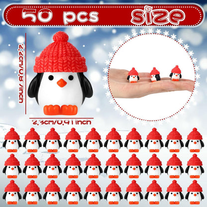 Soulchen 50 Pcs Mini Penguin Figurines Red Hat Resin Christmas Decor