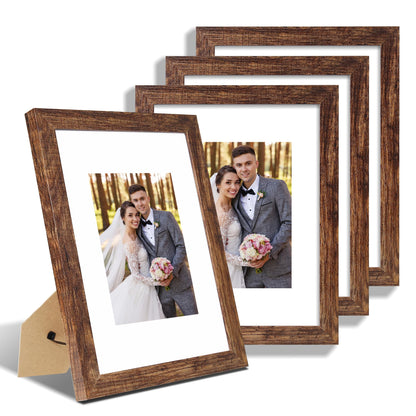 Hongkee 8x10 Picture Frame Set of 4, Real Glass and Wood Frame, 5x7 Mat
