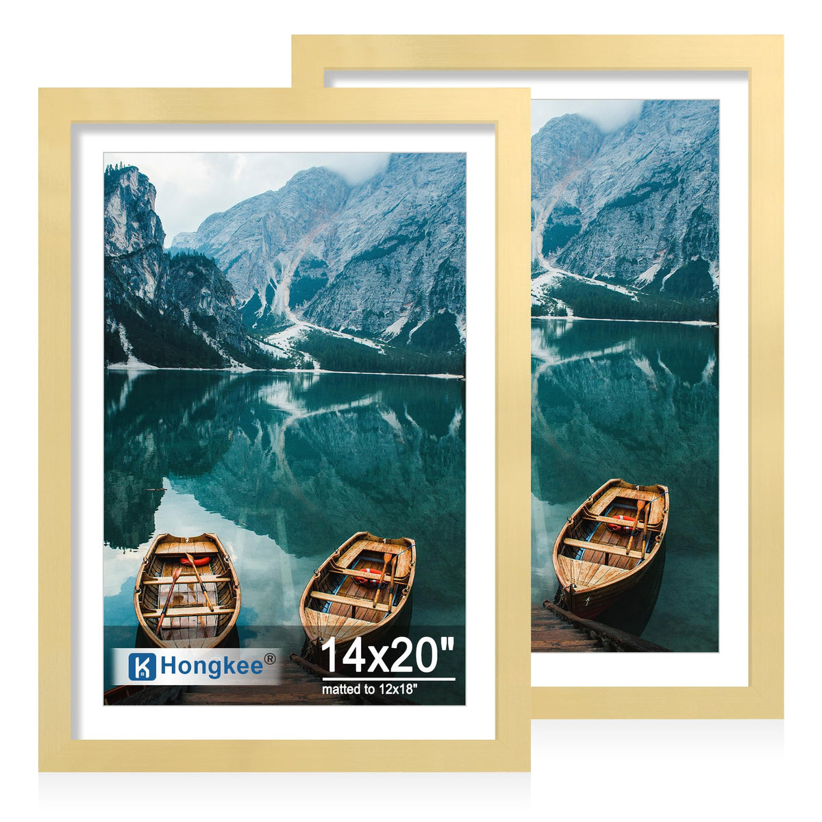 Hongkee 5x7 Picture Frame Set of 2, Real Glass and Wood Frame for Mat 4x6