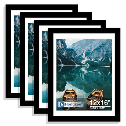 Hongkee 8x10 Picture Frame Set of 4, Real Glass and Wood Frame, 5x7 Mat