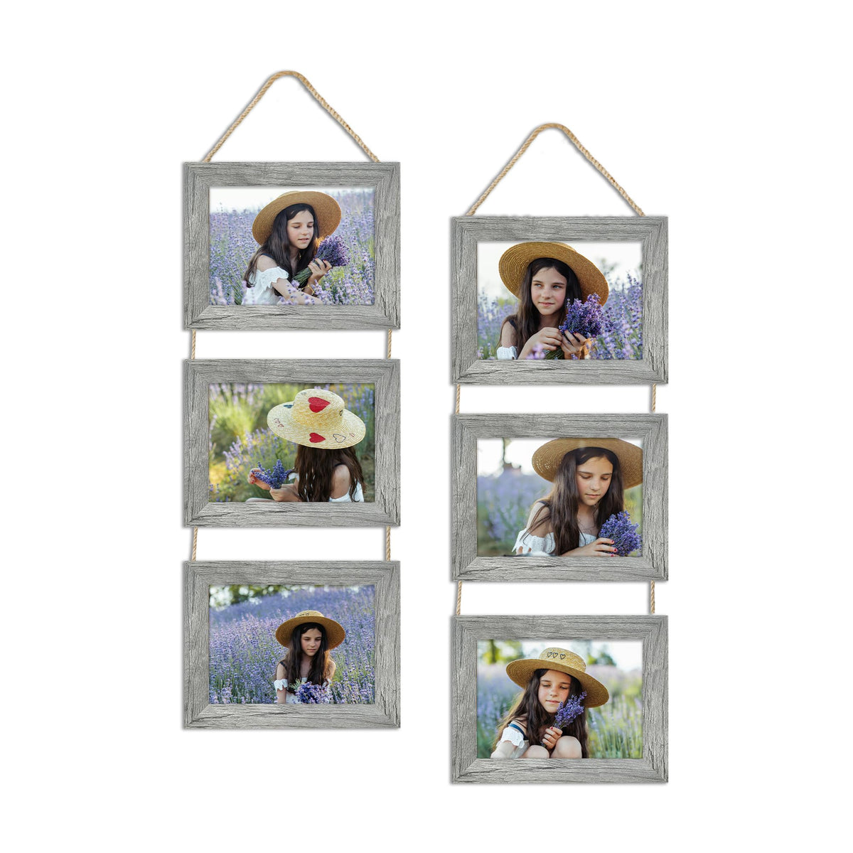 4x6 Collage Picture Frames Set of 2, Rustic Wooden Real Glass Vertical Hanging 3 Opening 4 by 6 Photo Frame, Rustic Brown