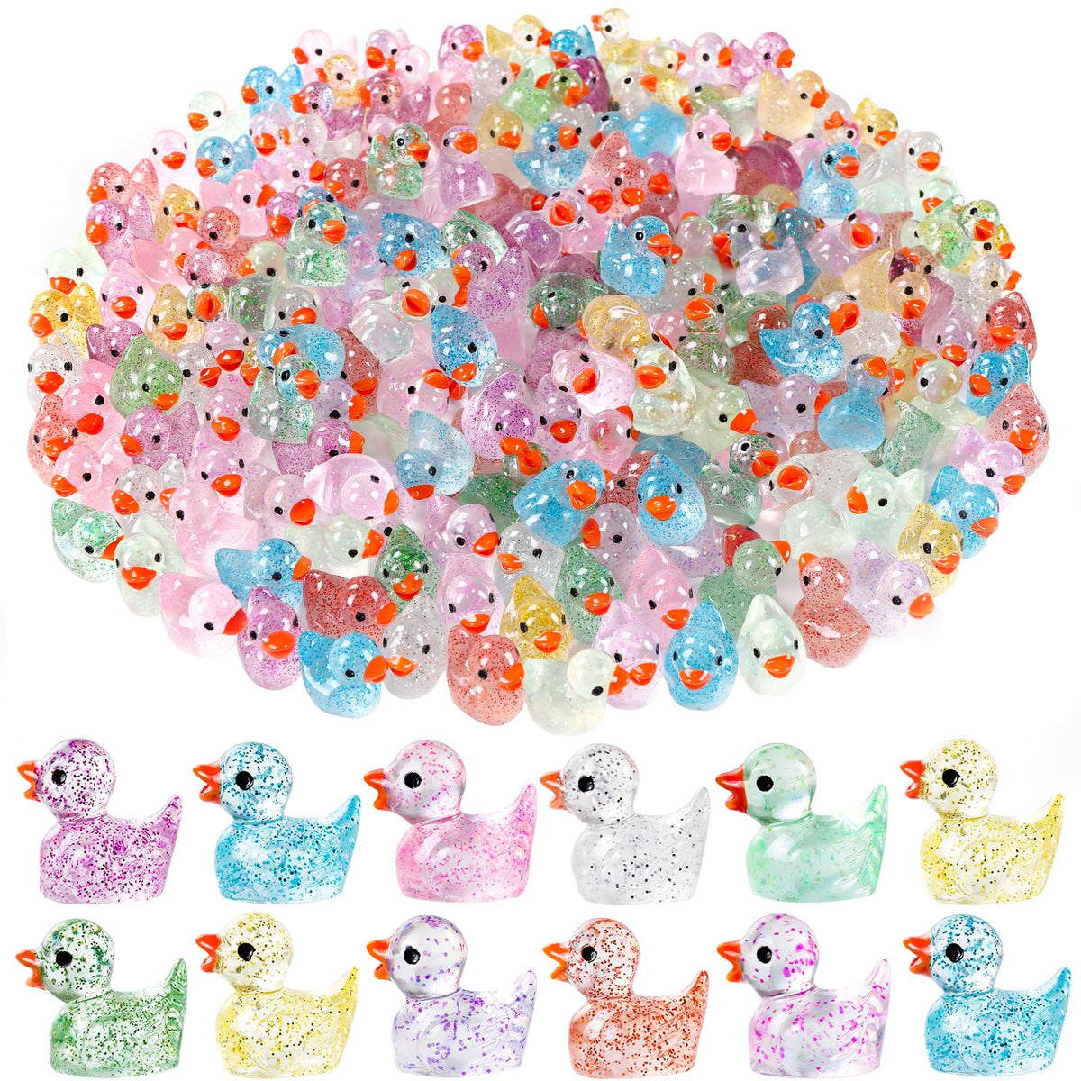 DULEFUN 150pcs Mini Resin Animals, Colorful Duck Figurine Hide DIY Decor