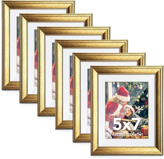 SYNTRIFIC 5x7 Picture Frame Set of 6, Vintage Gold Photo Frame, Home Decor