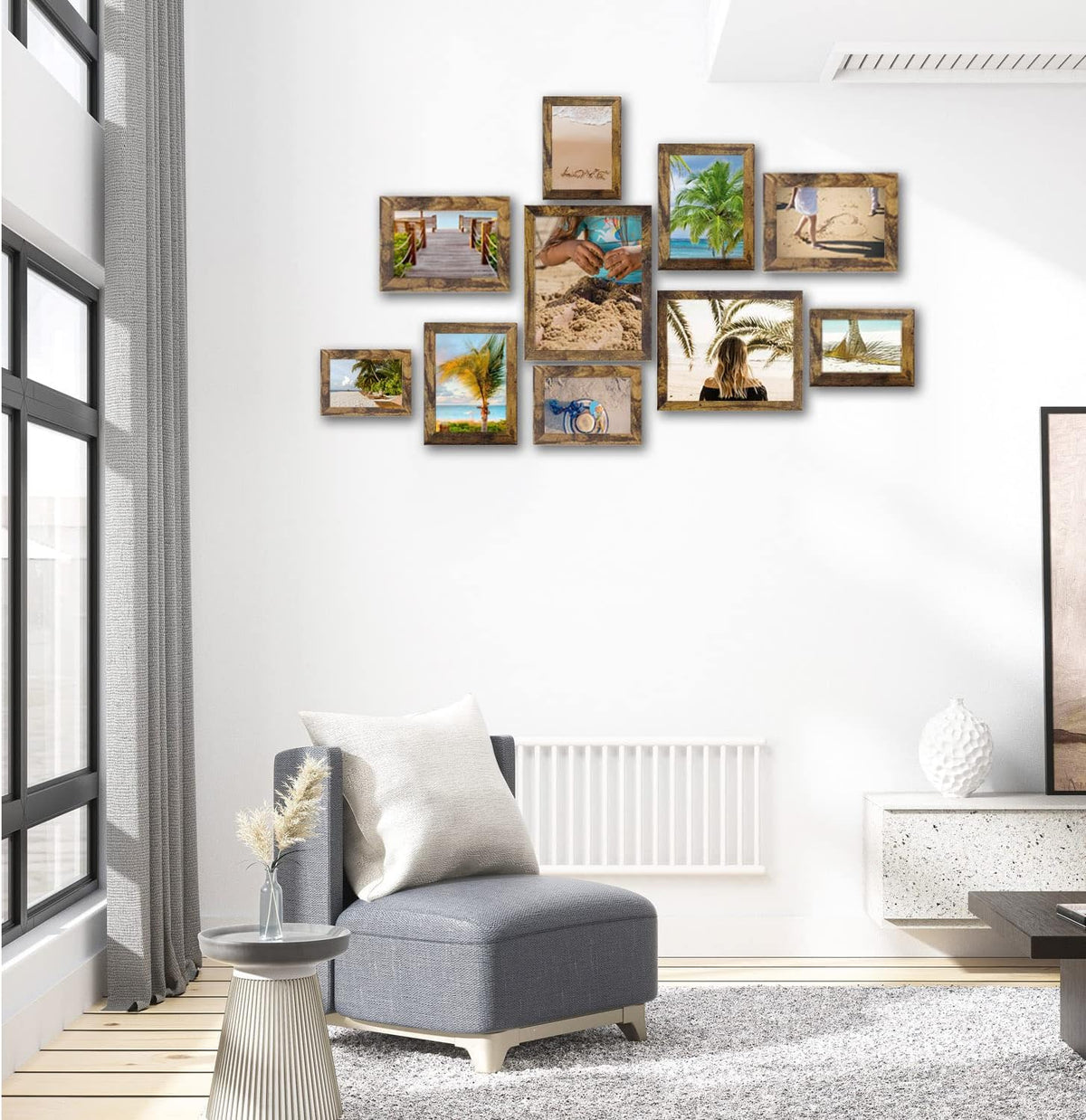 Picture Frame Set 10 pack, Farmhouse Photo Frames, Gallery Wall Frame Collage, with Two 8x10, Four 5x7, Four 4x6 Photo Frame set, in 3 Different Finishes Picture Frames For Wall or Desk,Rustic Brown