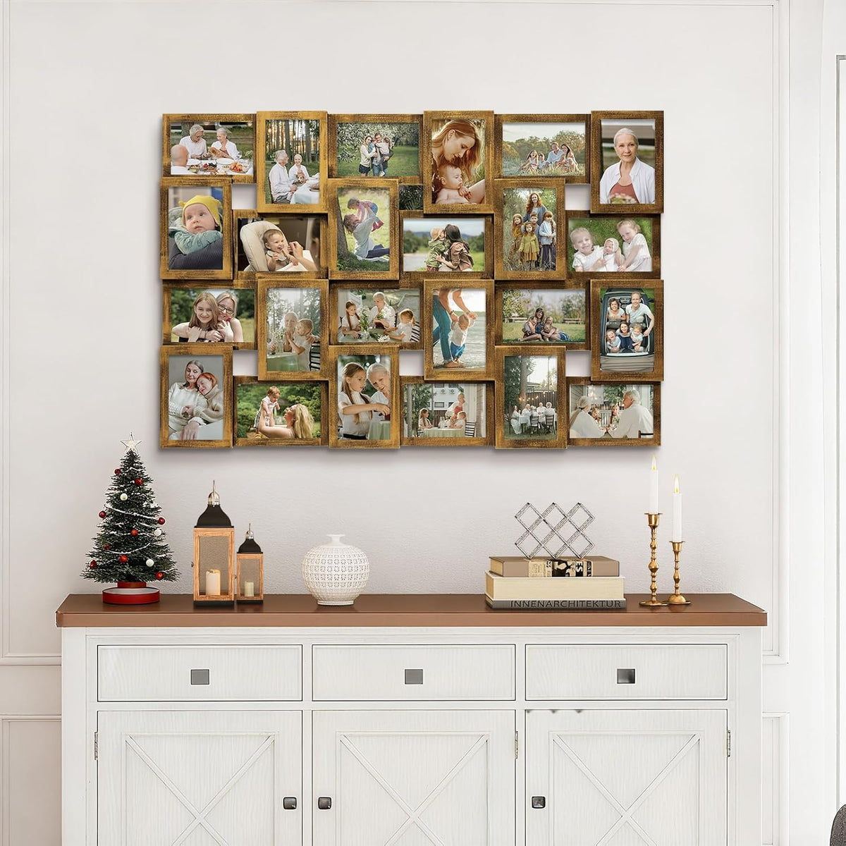 J.M.Deco Collage Picture Frames for Wall 24 Slots, Large Photo Frame Collage Wall Hanging for 4 x 6 Photo, Christmas Gift for Family or Friends - Retro Gold