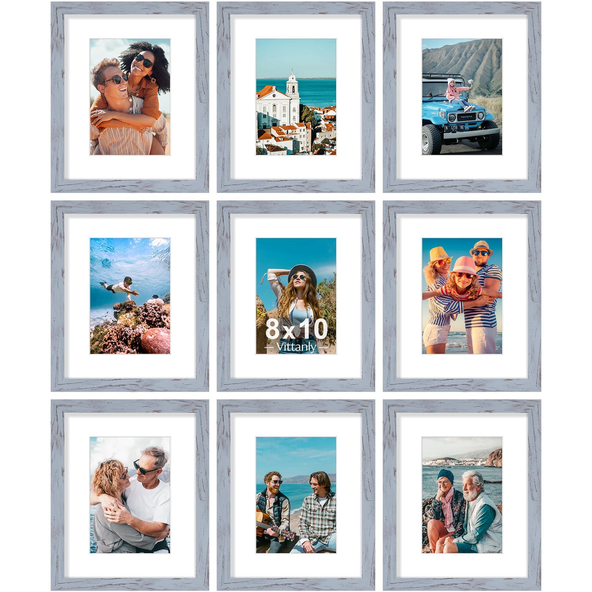 Vittanly 8x10 Picture Frames Set of 9 for Wall or Tabletop Display, Gold