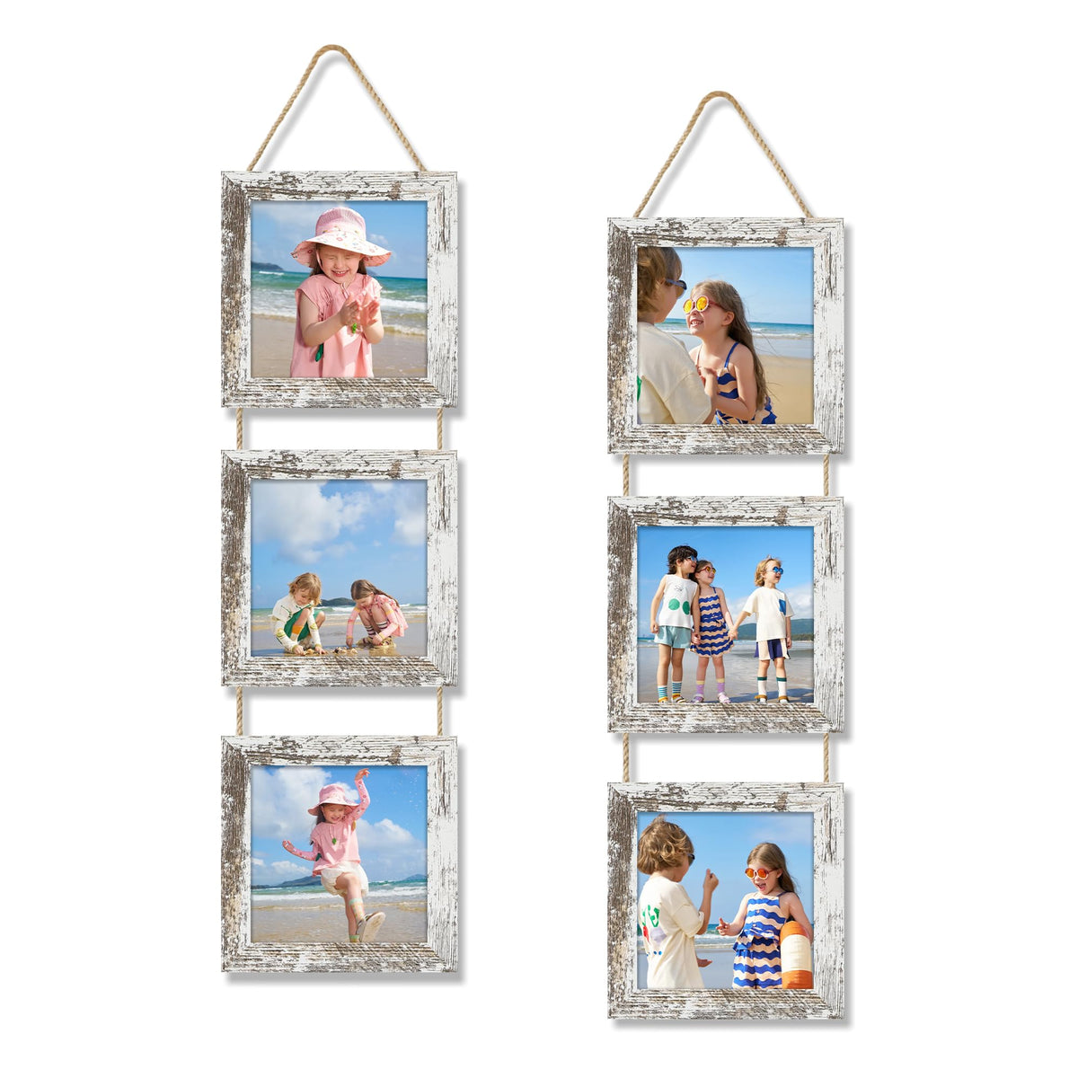 4x6 Collage Picture Frames Set of 2, Rustic Wooden Real Glass Vertical Hanging 3 Opening 4 by 6 Photo Frame, Rustic Brown