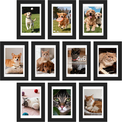 upsimples 4x6 Picture Frame, Photo Collage Wall Decor Set of 10, Black