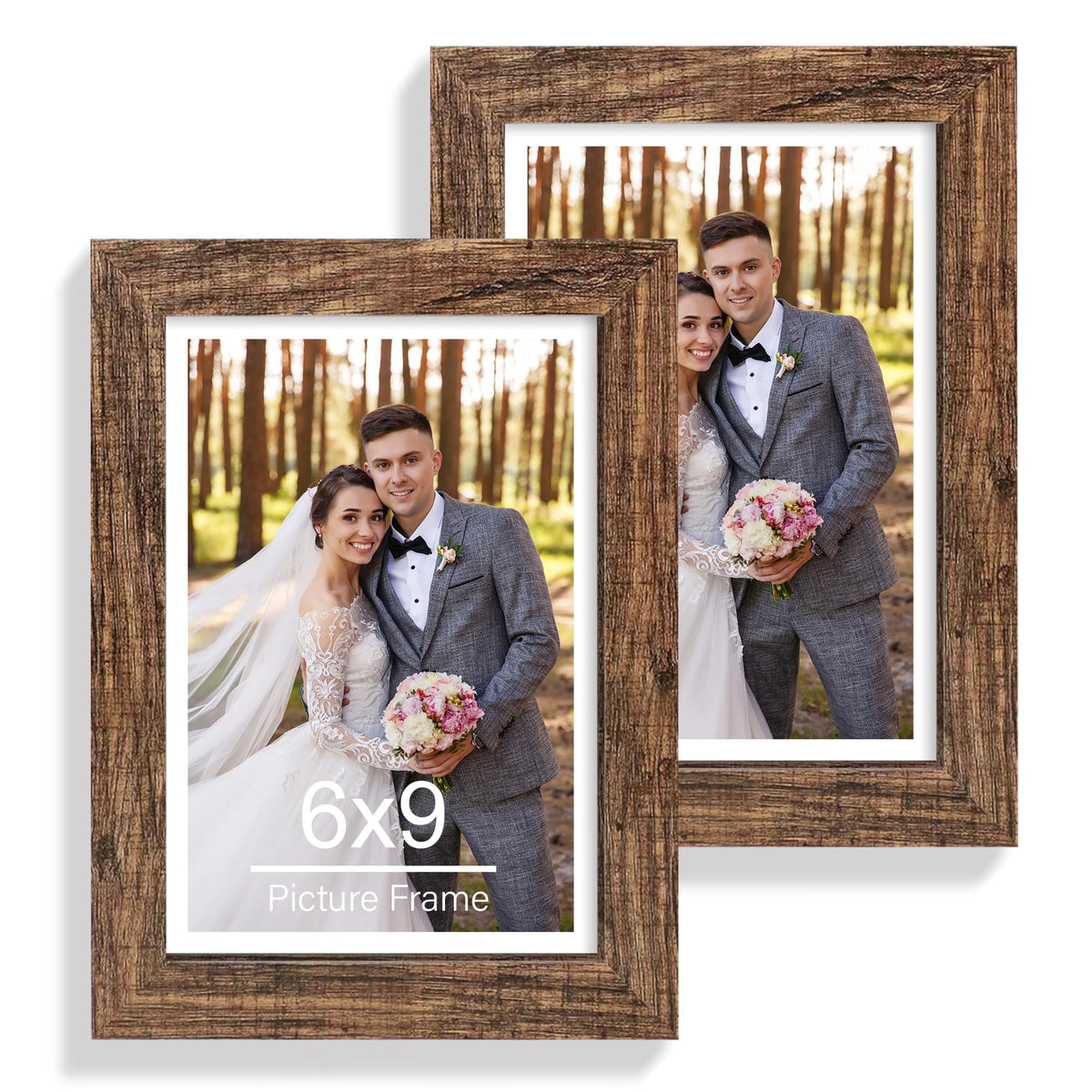 Hongkee 5x7 Picture Frame Set of 2, Real Glass and Wood Frame for Mat 4x6