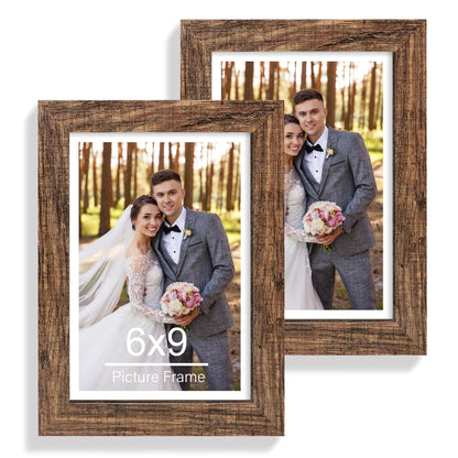 Hongkee 5x7 Picture Frame Set of 2, Real Glass and Wood Frame for Mat 4x6
