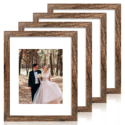 iRahmen 8x10 Picture Frame Set of 4, High Definition Real Glass Rustic Brown Frame, 8 x 10 Wood Photo Frames for Desktop Display and Wall Mounting