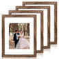 iRahmen 8x10 Picture Frame Set of 4, High Definition Real Glass Rustic Brown Frame, 8 x 10 Wood Photo Frames for Desktop Display and Wall Mounting