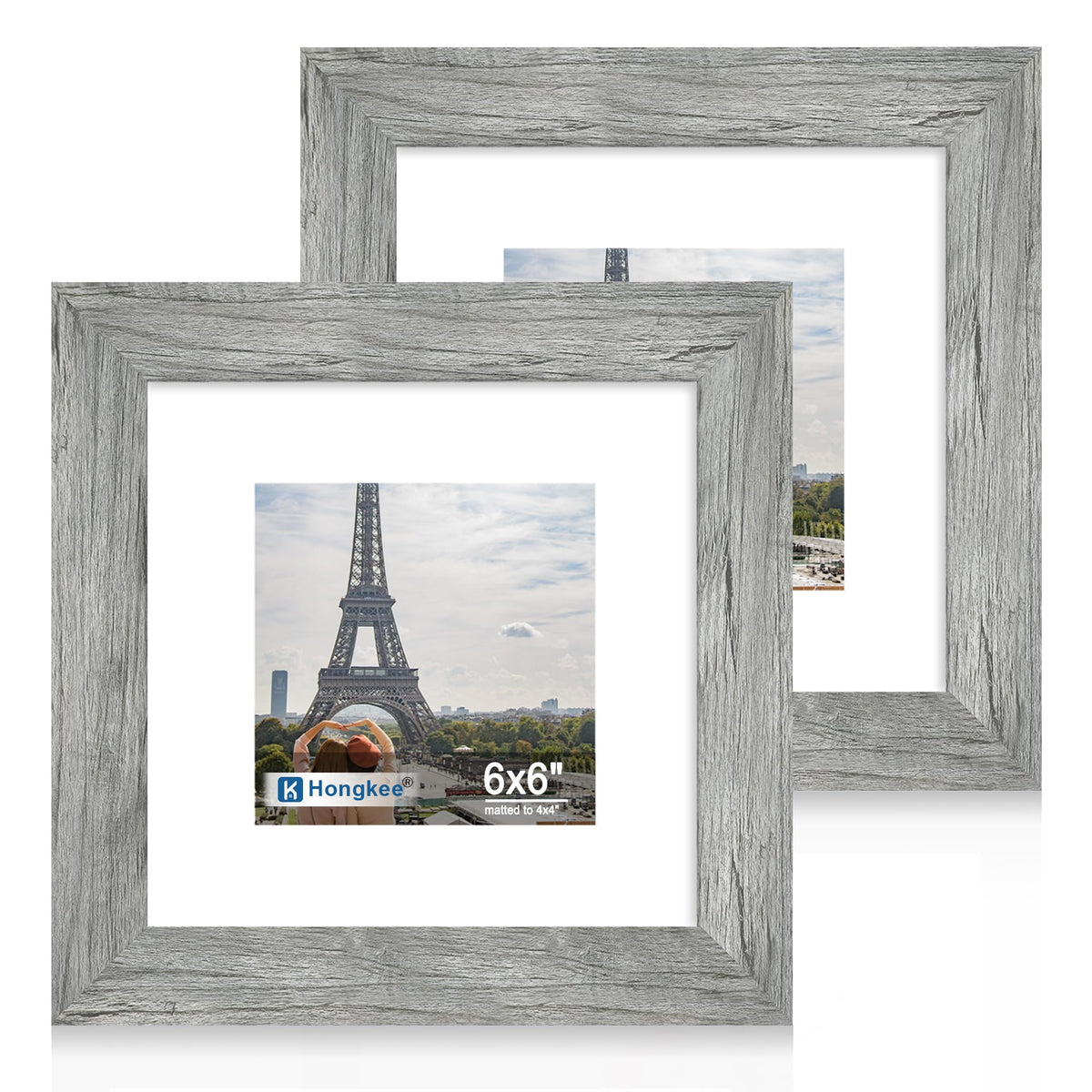 Hongkee 5x7 Picture Frame Set of 2, Real Glass and Wood Frame for Mat 4x6