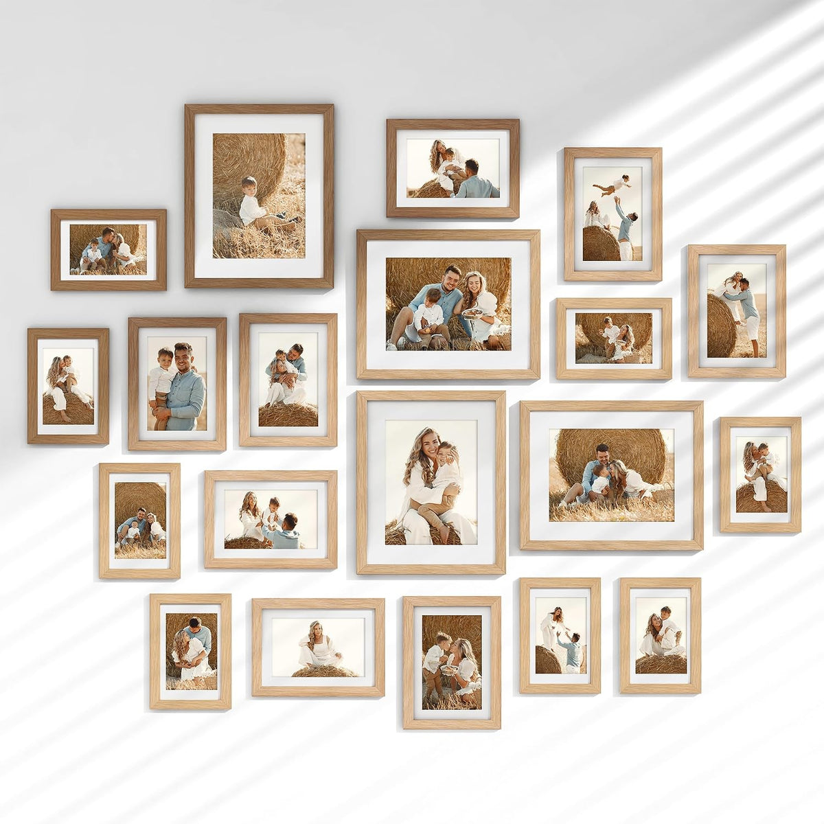 Venusmiles 20 Pack Picture Frames Collage Wall Decor, Gallery Frame Set for Wall Mounting or Tabletop Display, Multi Sizes Including 4pcs 8x10, 8pcs 5x7, 8pcs 4x6, Oak