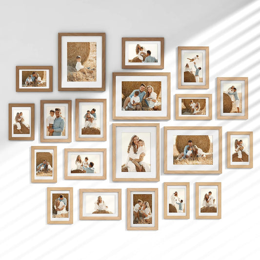 Venusmiles 20 Pack Picture Frames Collage Wall Decor, Gallery Frame Set for Wall Mounting or Tabletop Display, Multi Sizes Including 4pcs 8x10, 8pcs 5x7, 8pcs 4x6, Oak