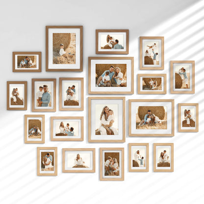 Venusmiles 20 Pack Picture Frames Collage Wall Decor, Gallery Frame Set for Wall Mounting or Tabletop Display, Multi Sizes Including 4pcs 8x10, 8pcs 5x7, 8pcs 4x6, Oak