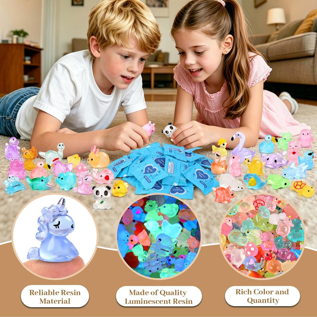 100PCS Mini Glow in The Dark Animal Resin Models Mystery Resin Animals Blind Bag Tiny Animal Figurines for Micro Landscape Garden Aquarium Dollhouse Party Favors Surprise Gifts for Kids ﻿