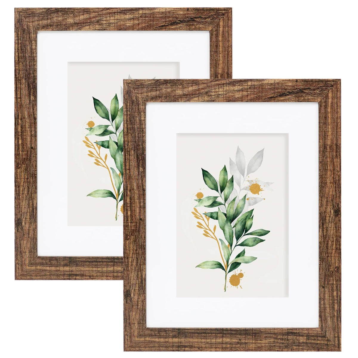 Hongkee 5x7 Picture Frame Set of 2, Real Glass and Wood Frame for Mat 4x6