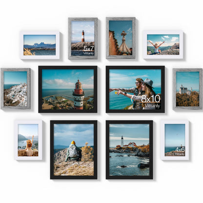 Vittanly 12 Pack Picture Frames Collage Wall Decor, Black