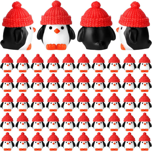 Soulchen 50 Pcs Mini Penguin Figurines Red Hat Resin Christmas Decor
