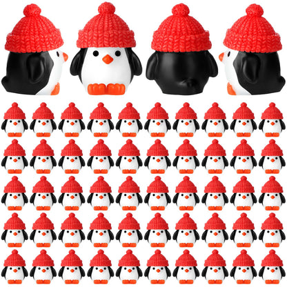 Soulchen 50 Pcs Mini Penguin Figurines Red Hat Resin Christmas Decor