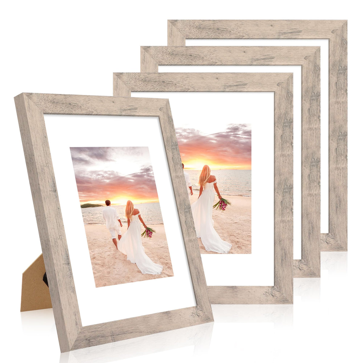 iRahmen 8x10 Picture Frame Set of 4, High Definition Real Glass Rustic Brown Frame, 8 x 10 Wood Photo Frames for Desktop Display and Wall Mounting